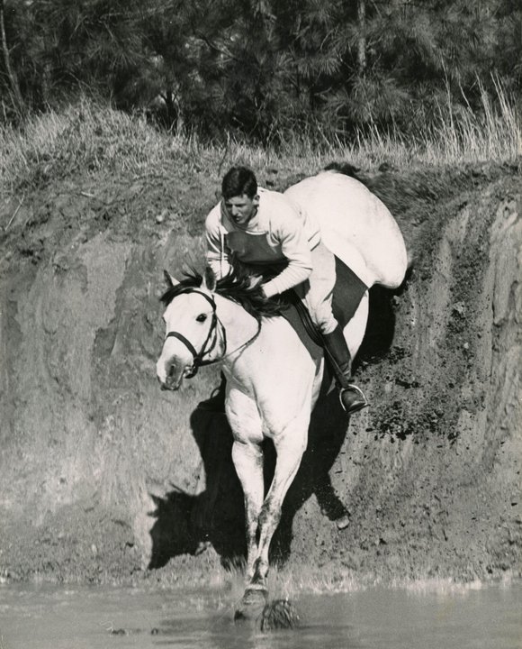 American equestrian athlete John "Jeb" Wofford guides his horse Butch at Camden, South Carolina, USA 1952