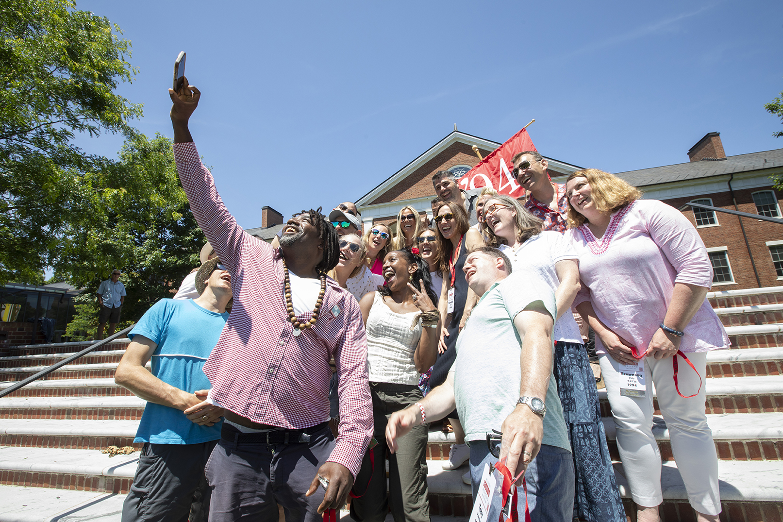 The Class of 1994 poses for a selfie on the steps of the Bowl at Alumni Reunion Weekend 2024.