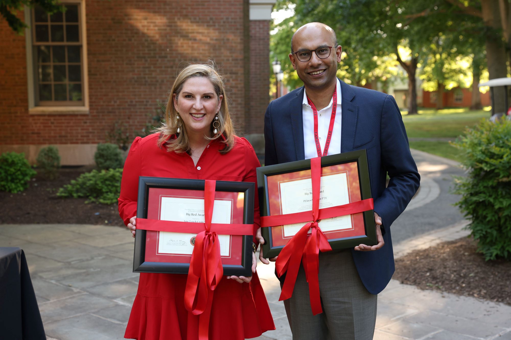 Big Red Award winners for 2024, Jane Lynch Crain ’99 and PJ Jayachandran P’24