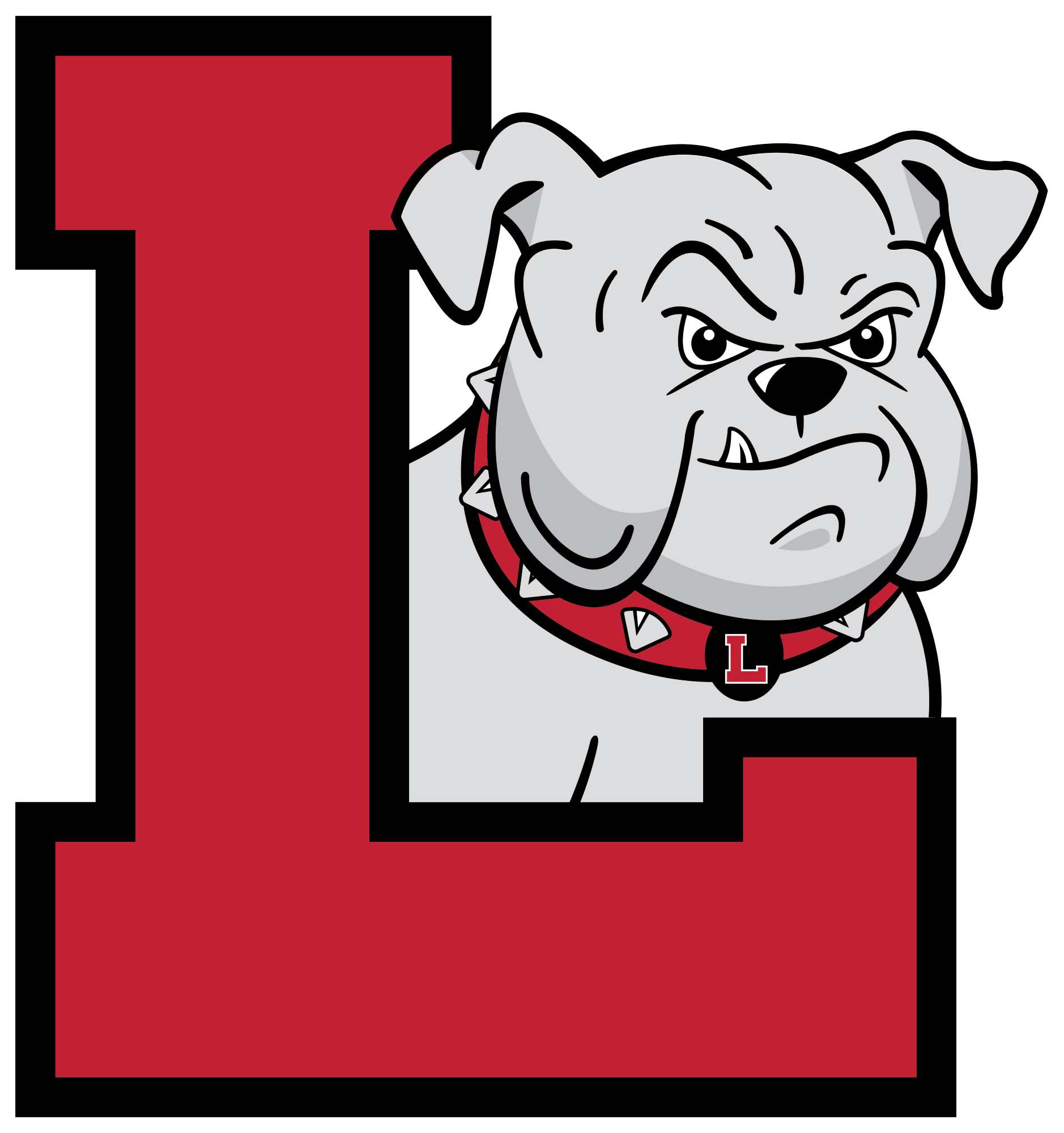 graphic of Larrie the bulldog sitting behind the Athletics L logo.