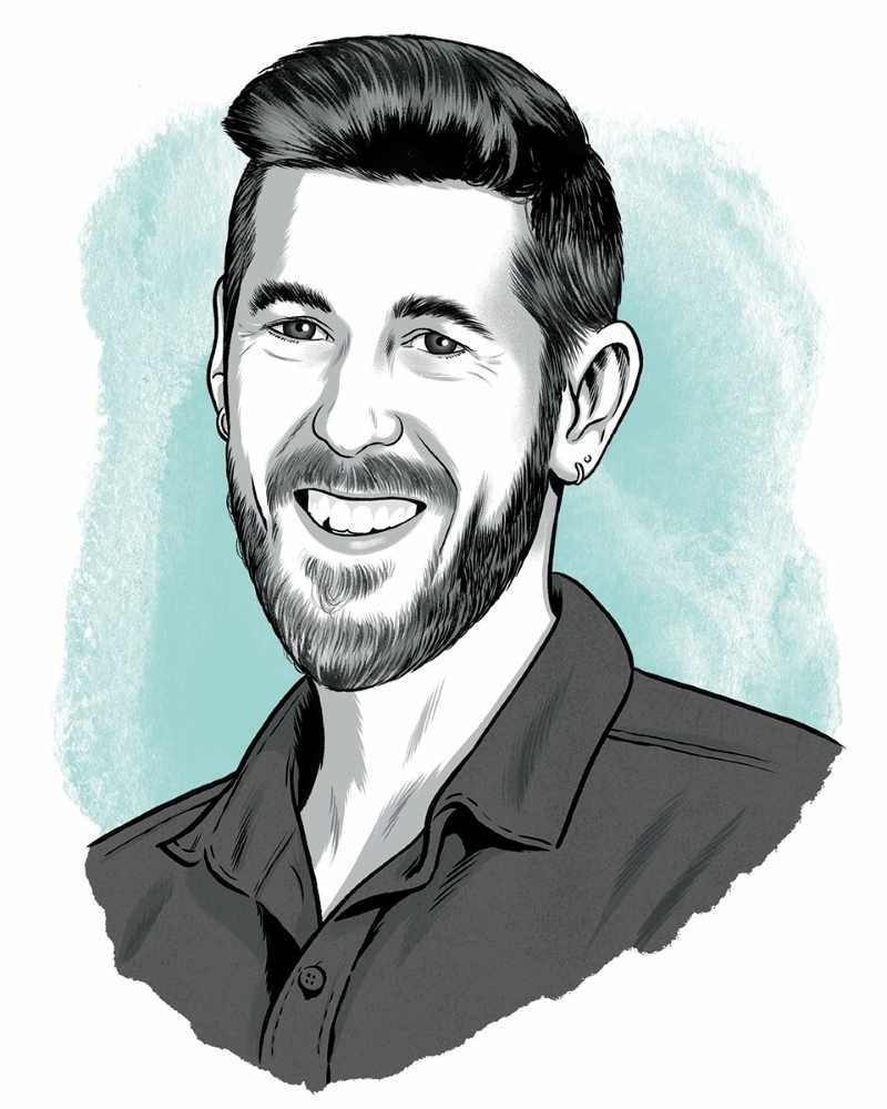Black and white portrait of Blake Eldridge.